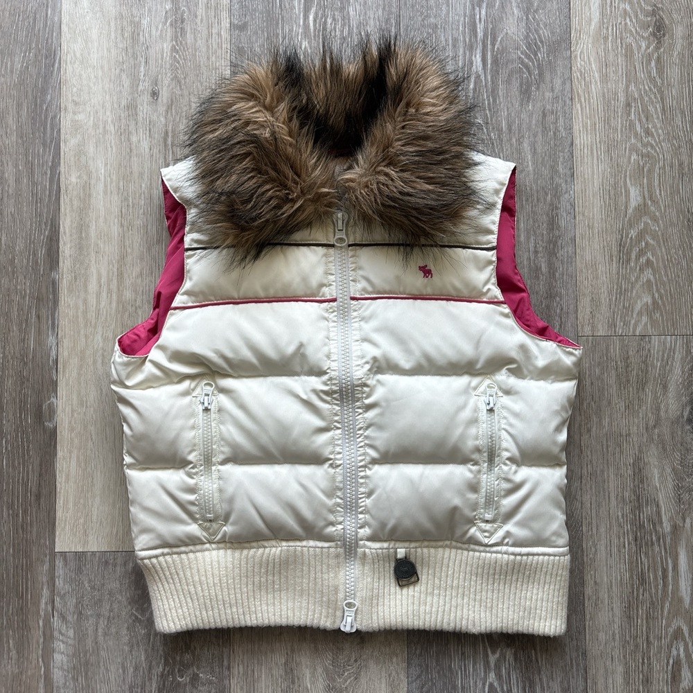 Vintage 90s Y2K Abercrombie & Fitch Faux Fur Feather Down Puffer Vest Size S